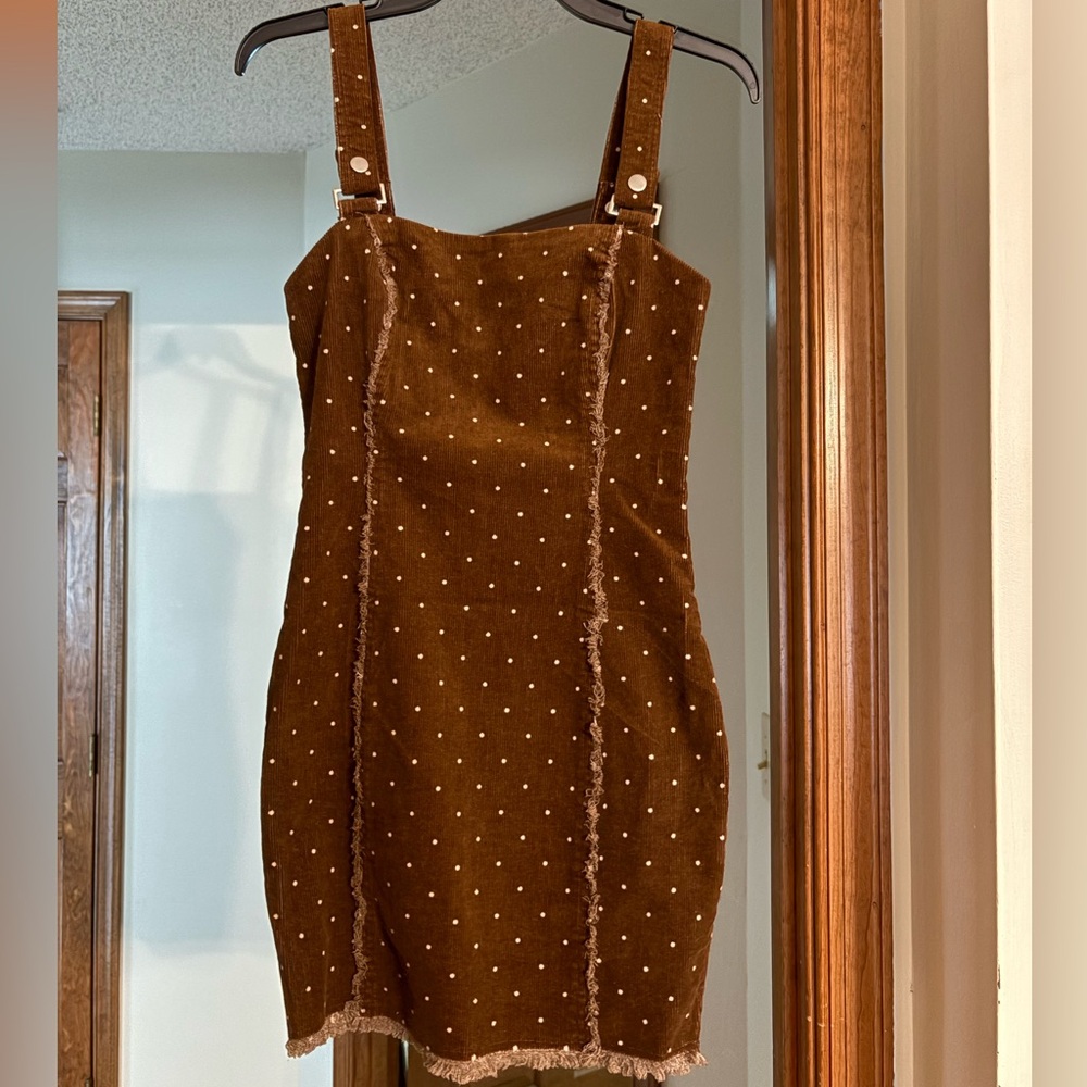 Forever 21 Brown Mini Dress with White Polka Dots